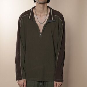 REI Men's 3XL Quarter Zip Long Sleeve Pullover Olive Brown Colorblock Fleece